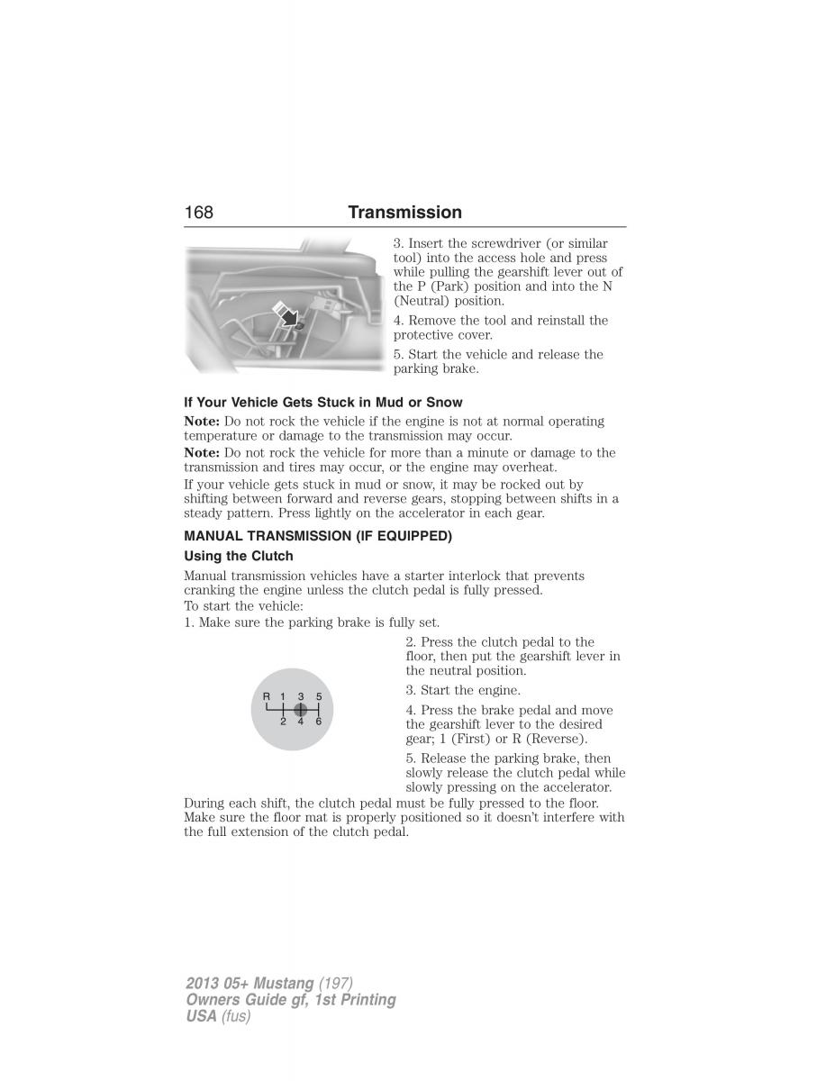 Ford Mustang V 5 owners manual / page 168