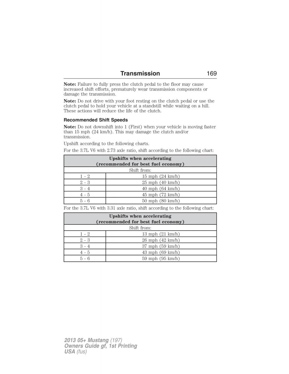 Ford Mustang V 5 owners manual / page 169