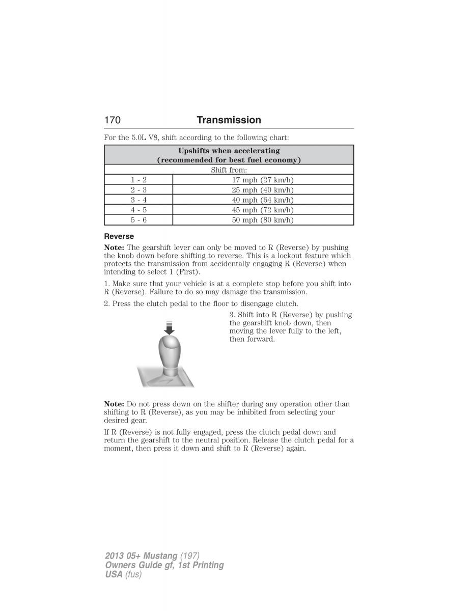 Ford Mustang V 5 owners manual / page 170