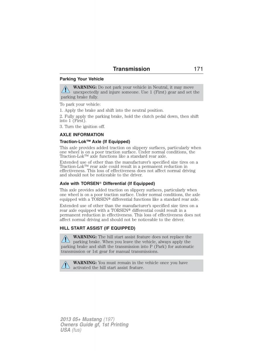 Ford Mustang V 5 owners manual / page 171