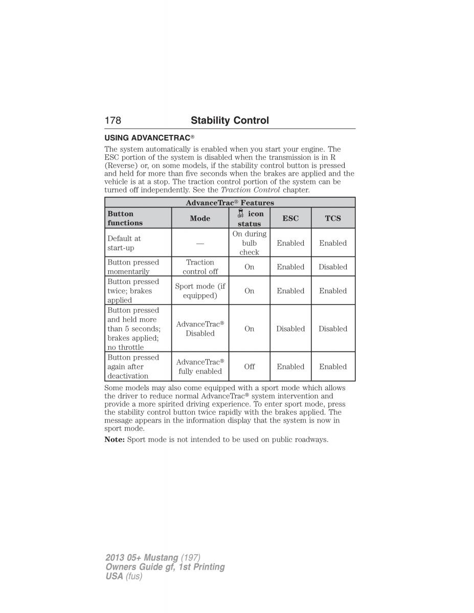 Ford Mustang V 5 owners manual / page 178