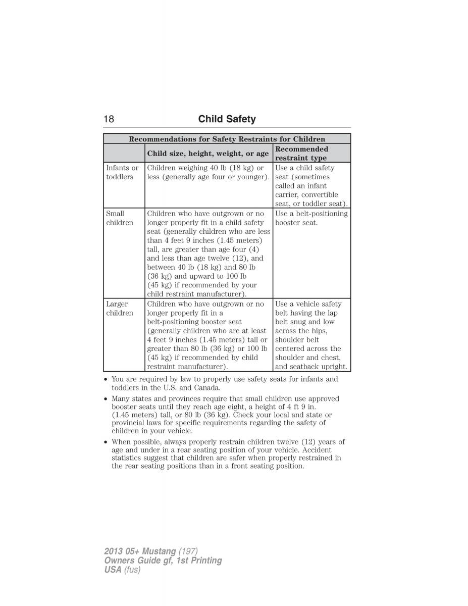 Ford Mustang V 5 owners manual / page 18