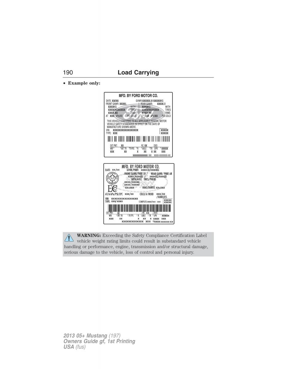 Ford Mustang V 5 owners manual / page 190