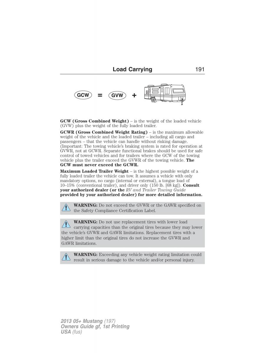 Ford Mustang V 5 owners manual / page 191