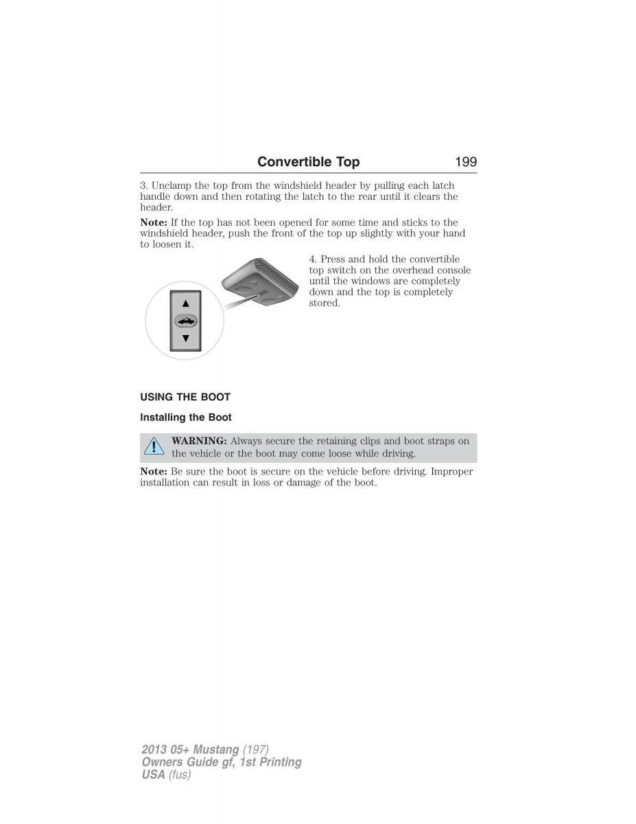 Ford Mustang V 5 owners manual / page 199