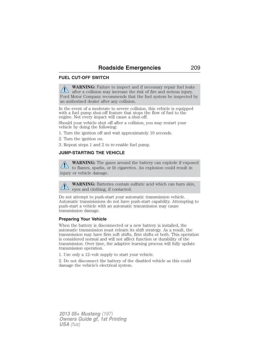 Ford Mustang V 5 owners manual / page 209