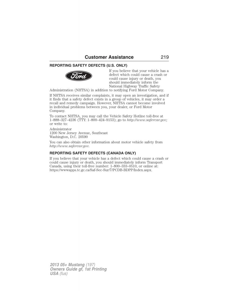 Ford Mustang V 5 owners manual / page 219