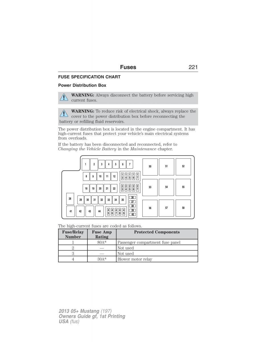 Ford Mustang V 5 owners manual / page 221