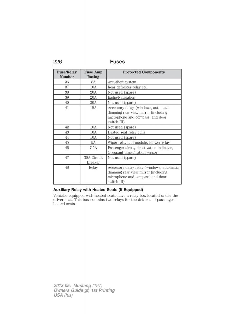 Ford Mustang V 5 owners manual / page 226