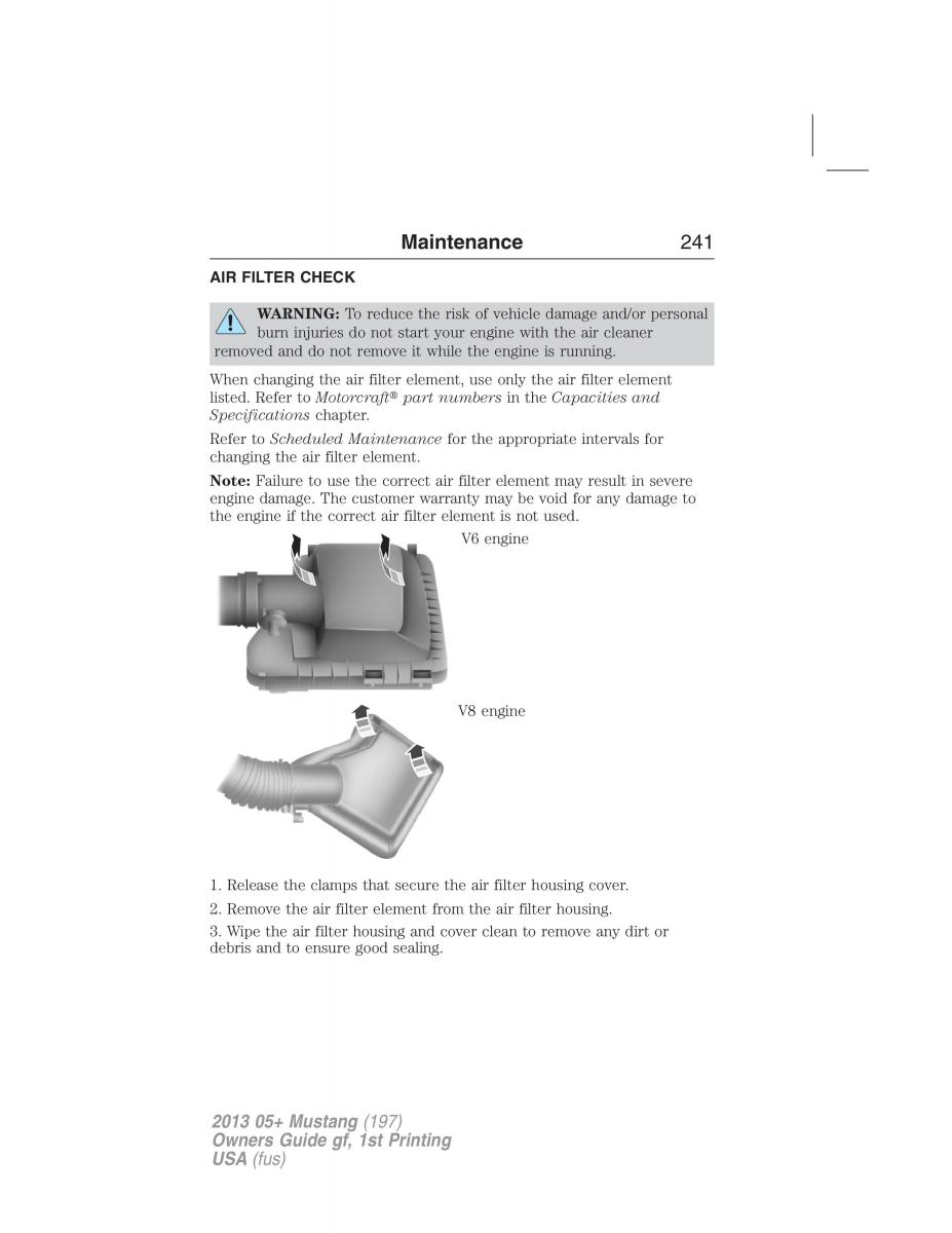 Ford Mustang V 5 owners manual / page 241