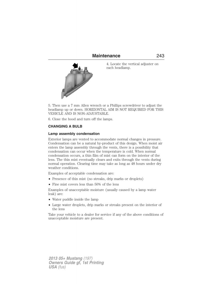 Ford Mustang V 5 owners manual / page 243