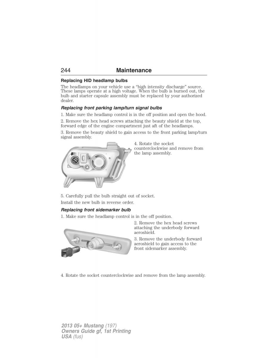 Ford Mustang V 5 owners manual / page 244