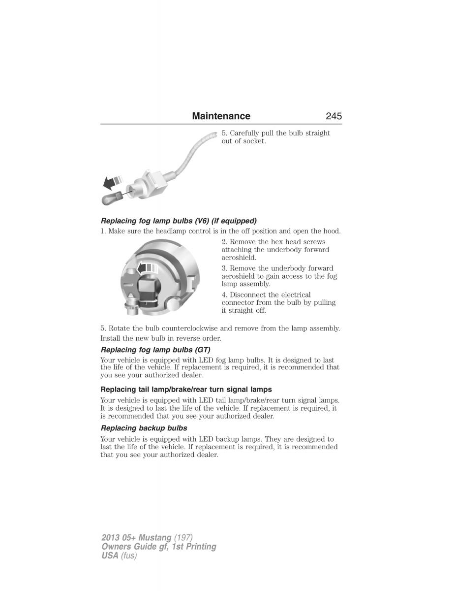 Ford Mustang V 5 owners manual / page 245