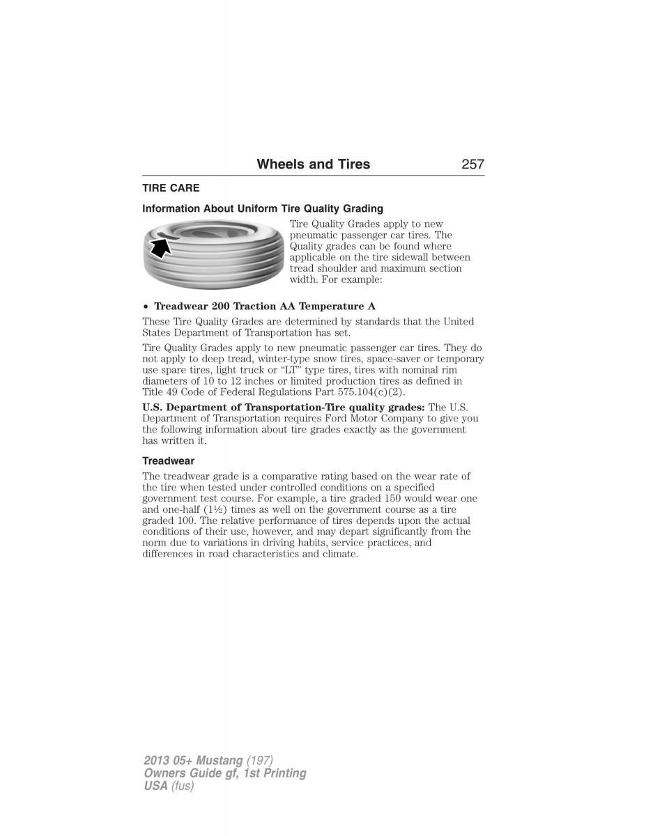 Ford Mustang V 5 owners manual / page 257