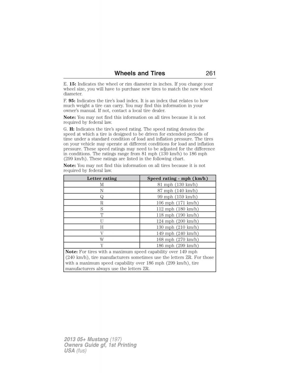 Ford Mustang V 5 owners manual / page 261