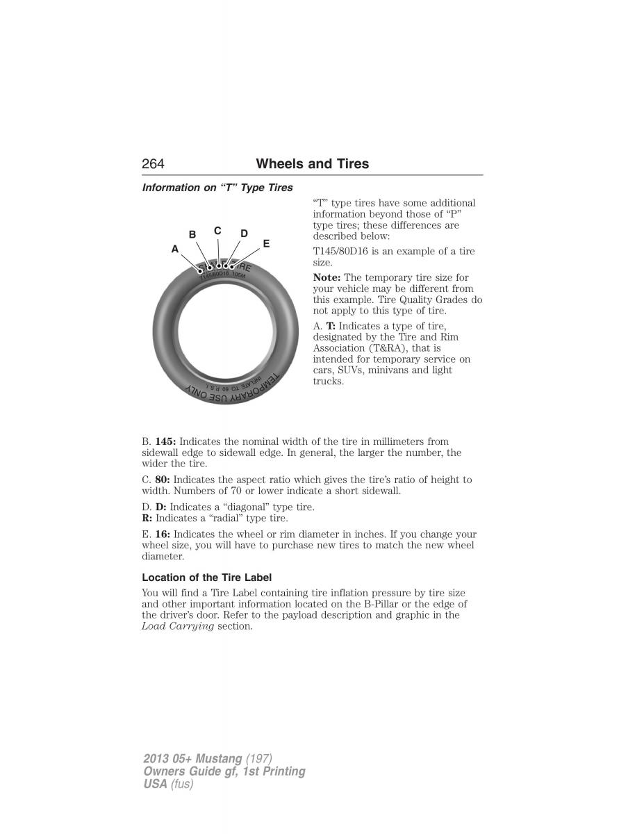 Ford Mustang V 5 owners manual / page 264