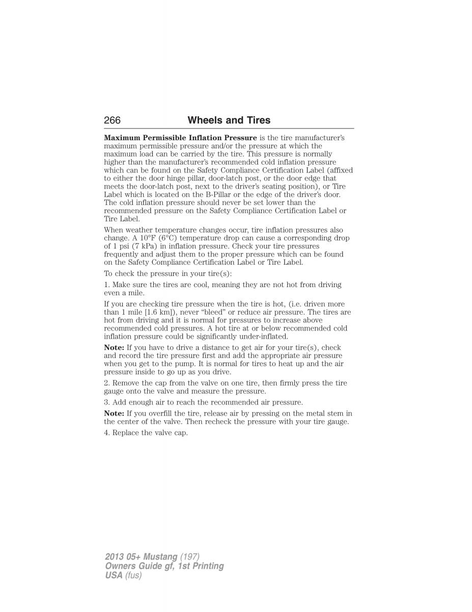 Ford Mustang V 5 owners manual / page 266