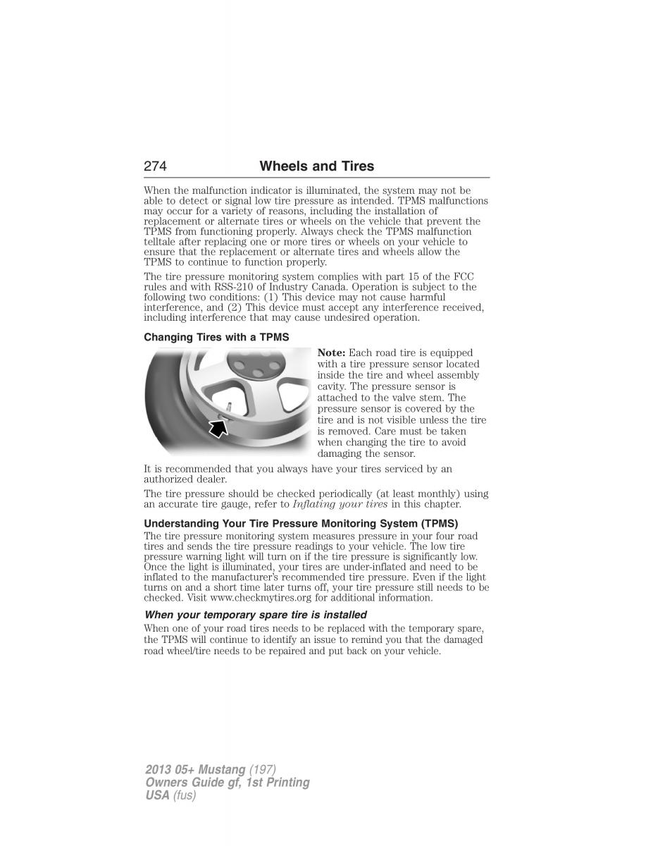 Ford Mustang V 5 owners manual / page 274