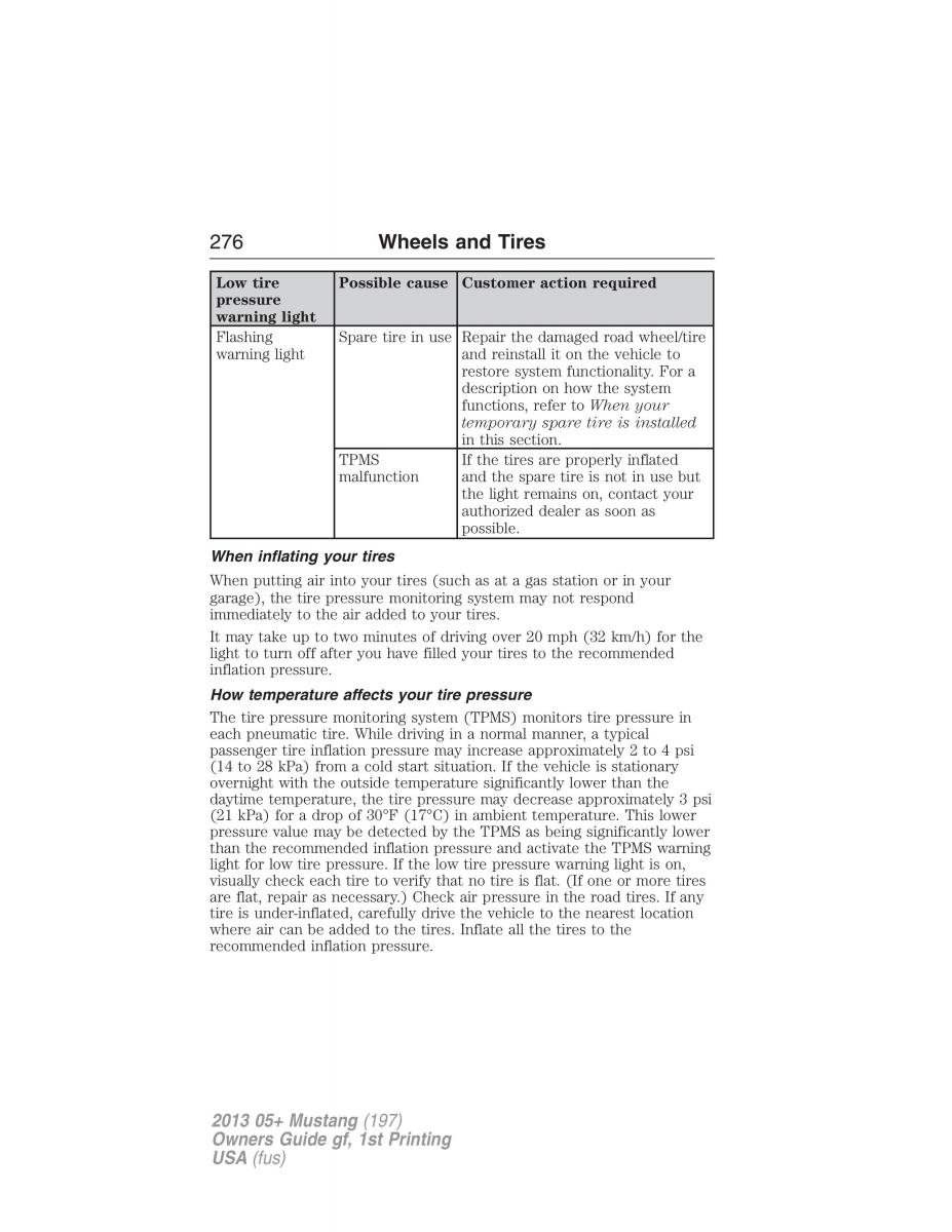 Ford Mustang V 5 owners manual / page 276