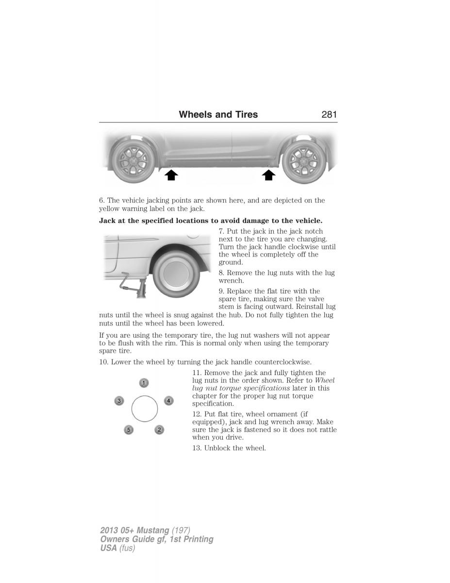 Ford Mustang V 5 owners manual / page 281