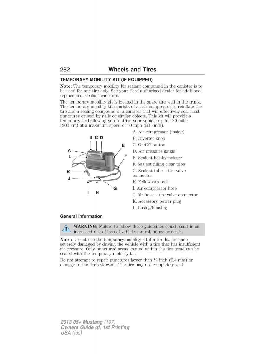 Ford Mustang V 5 owners manual / page 282