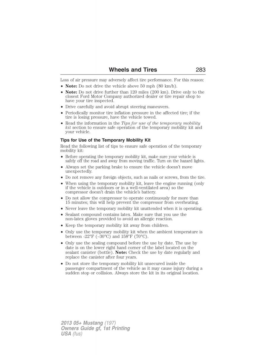 Ford Mustang V 5 owners manual / page 283