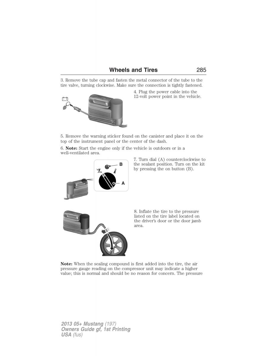 Ford Mustang V 5 owners manual / page 285