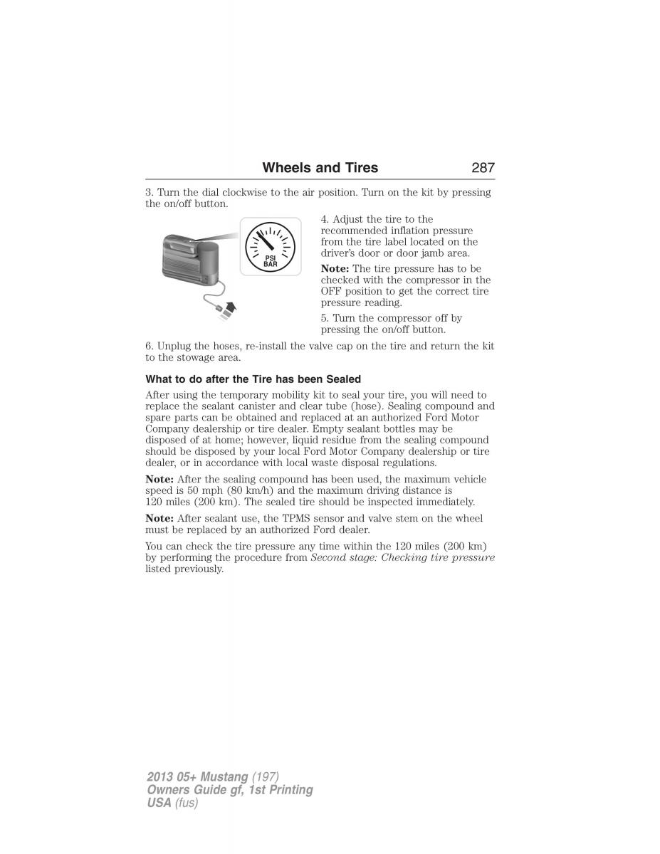 Ford Mustang V 5 owners manual / page 287