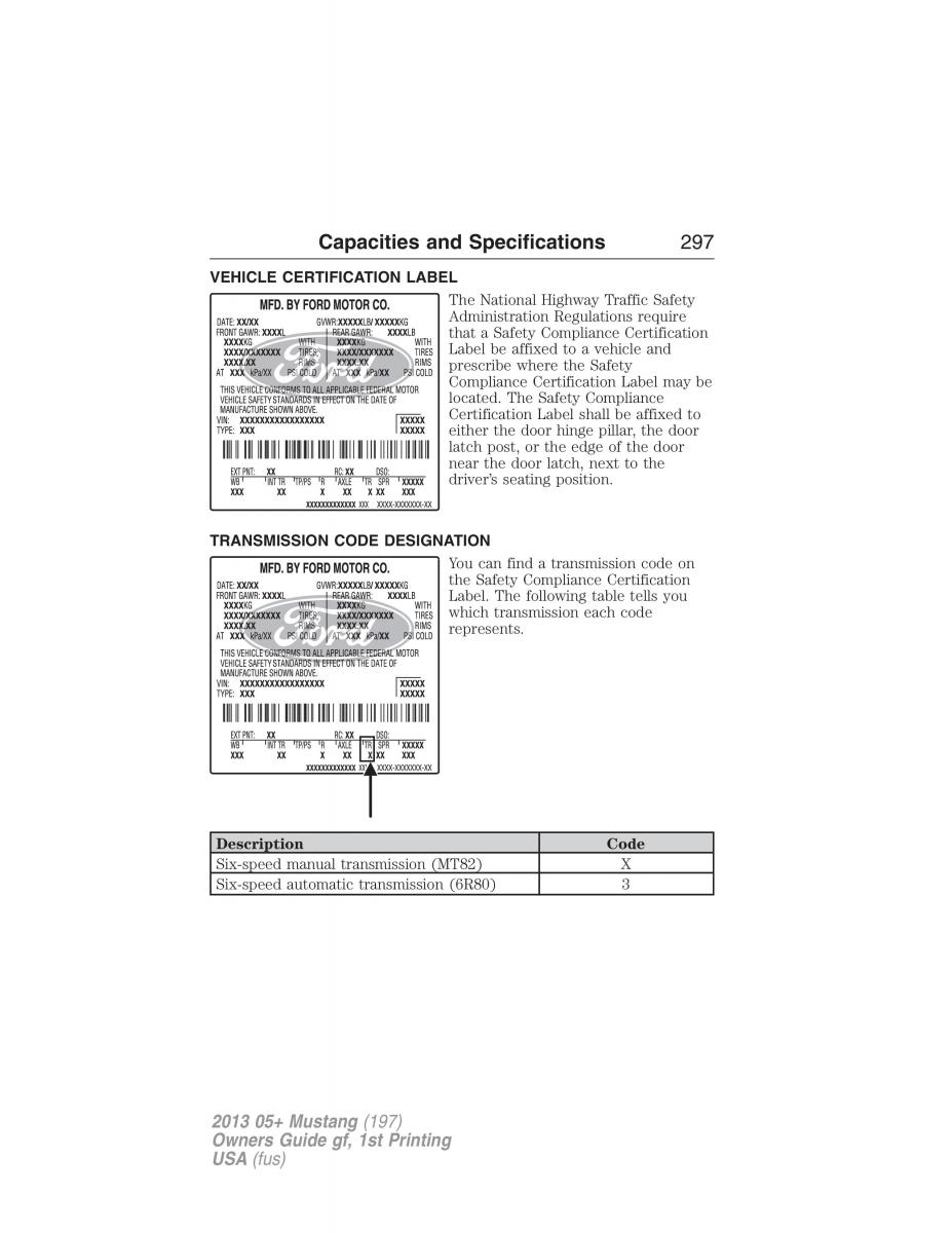 Ford Mustang V 5 owners manual / page 297