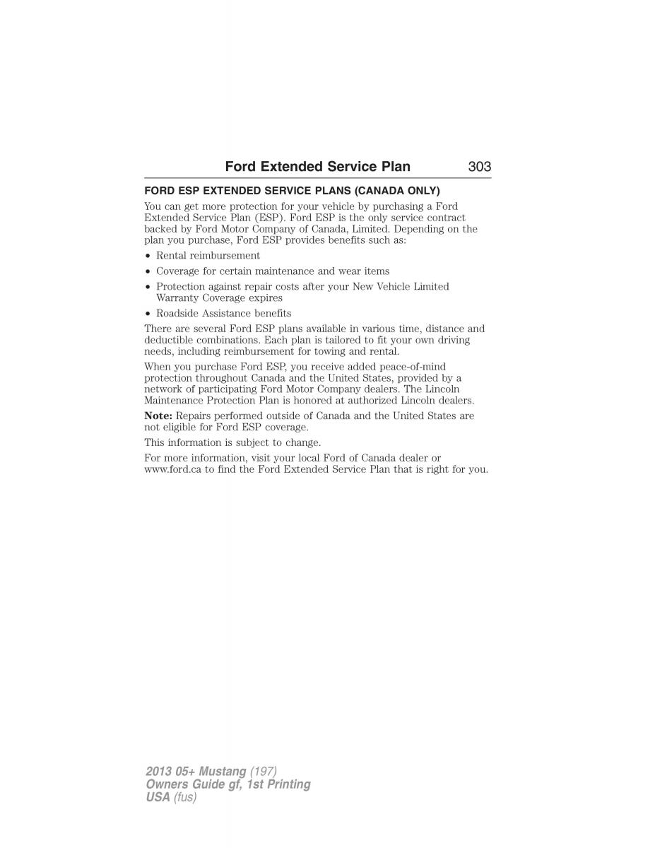 Ford Mustang V 5 owners manual / page 303