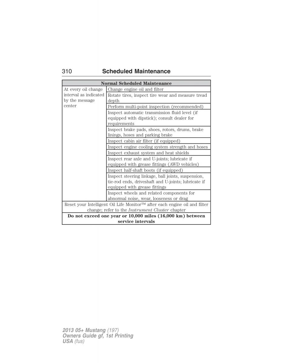 Ford Mustang V 5 owners manual / page 310