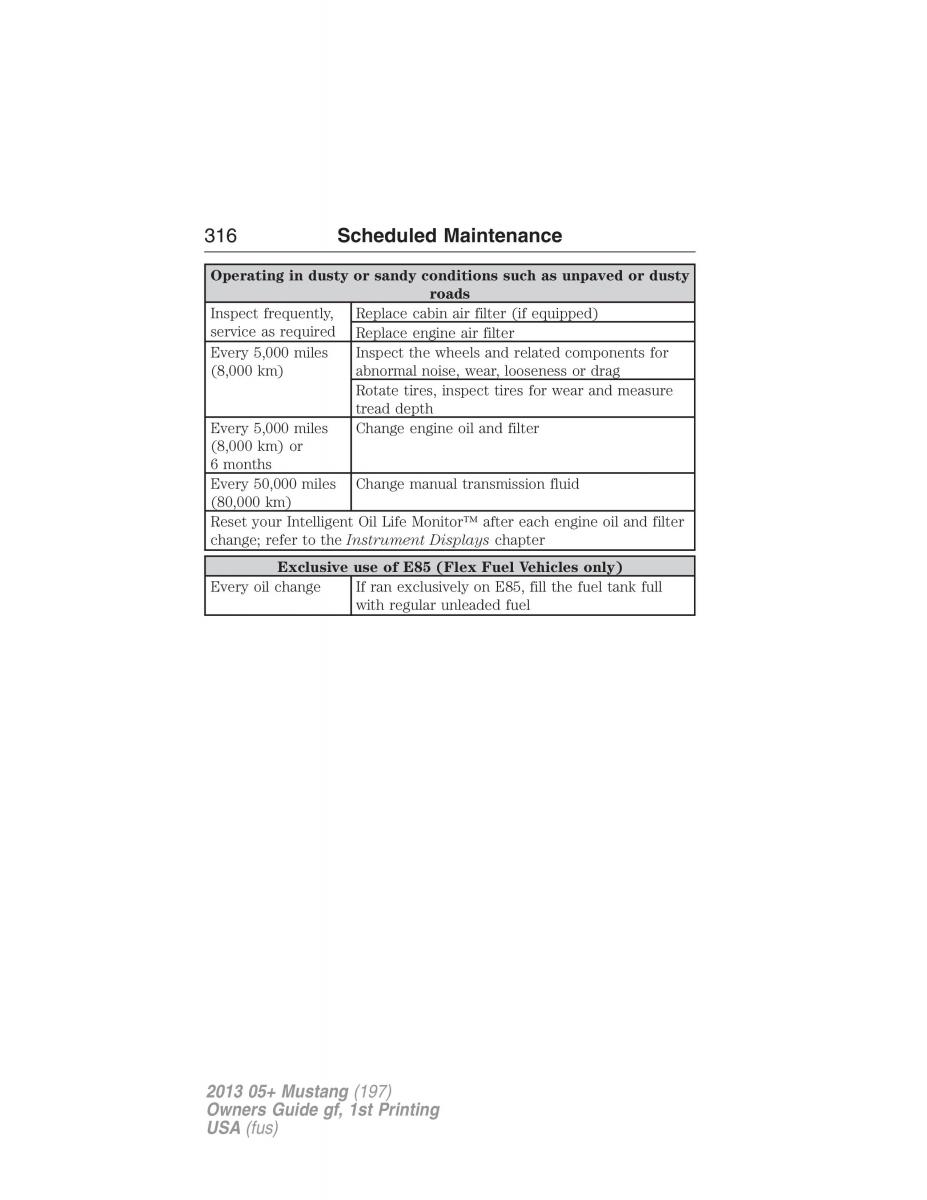 Ford Mustang V 5 owners manual / page 316