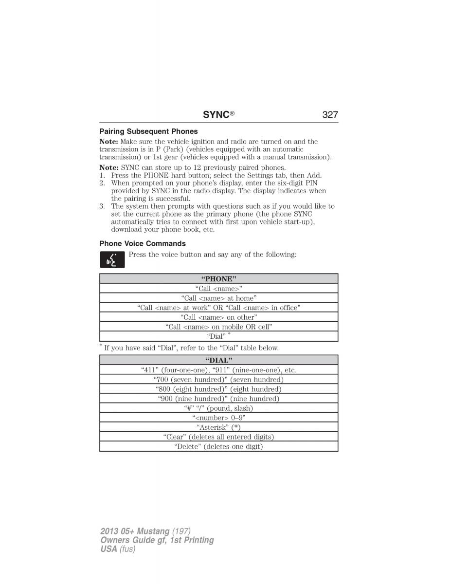 Ford Mustang V 5 owners manual / page 327