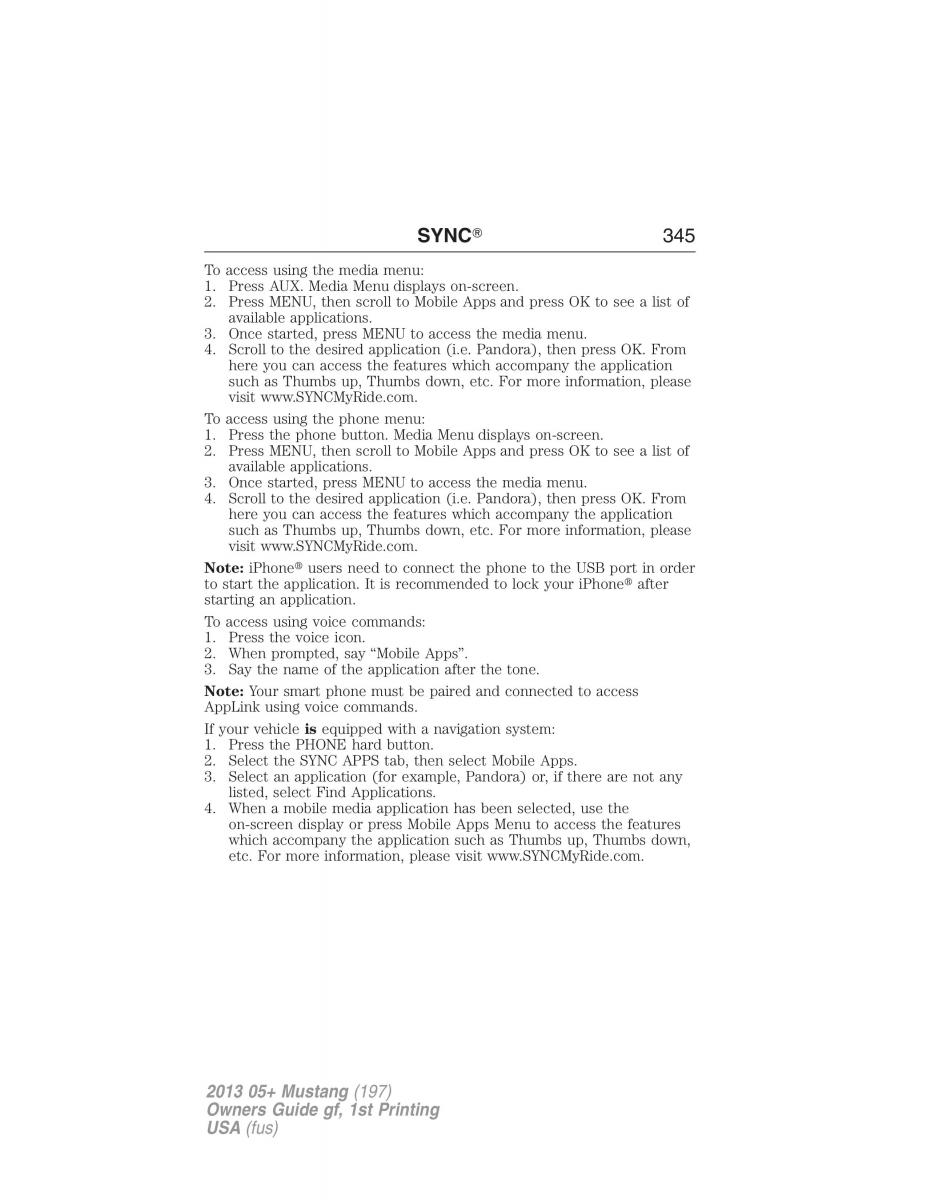 Ford Mustang V 5 owners manual / page 345