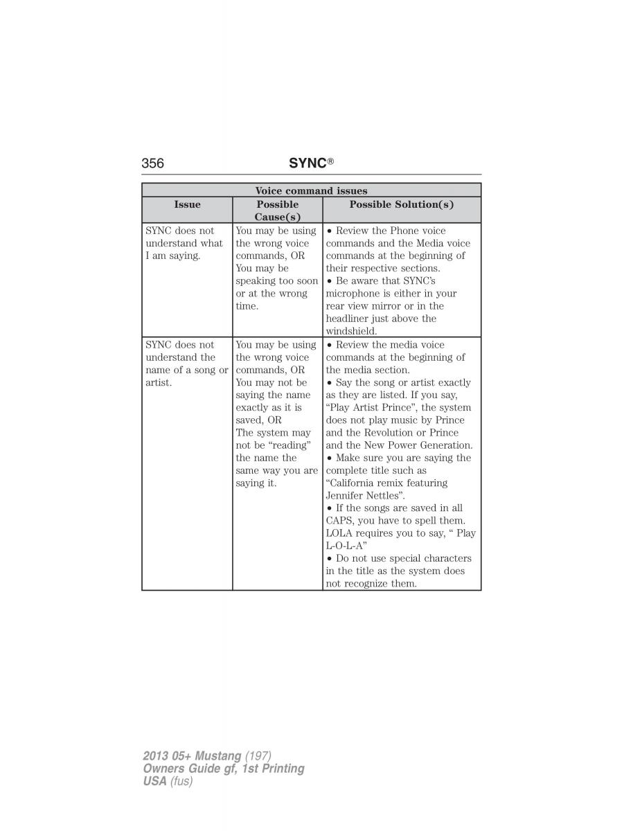 Ford Mustang V 5 owners manual / page 356