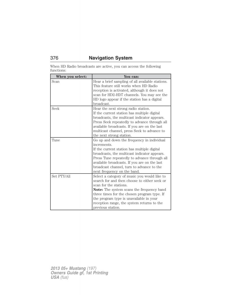 Ford Mustang V 5 owners manual / page 376