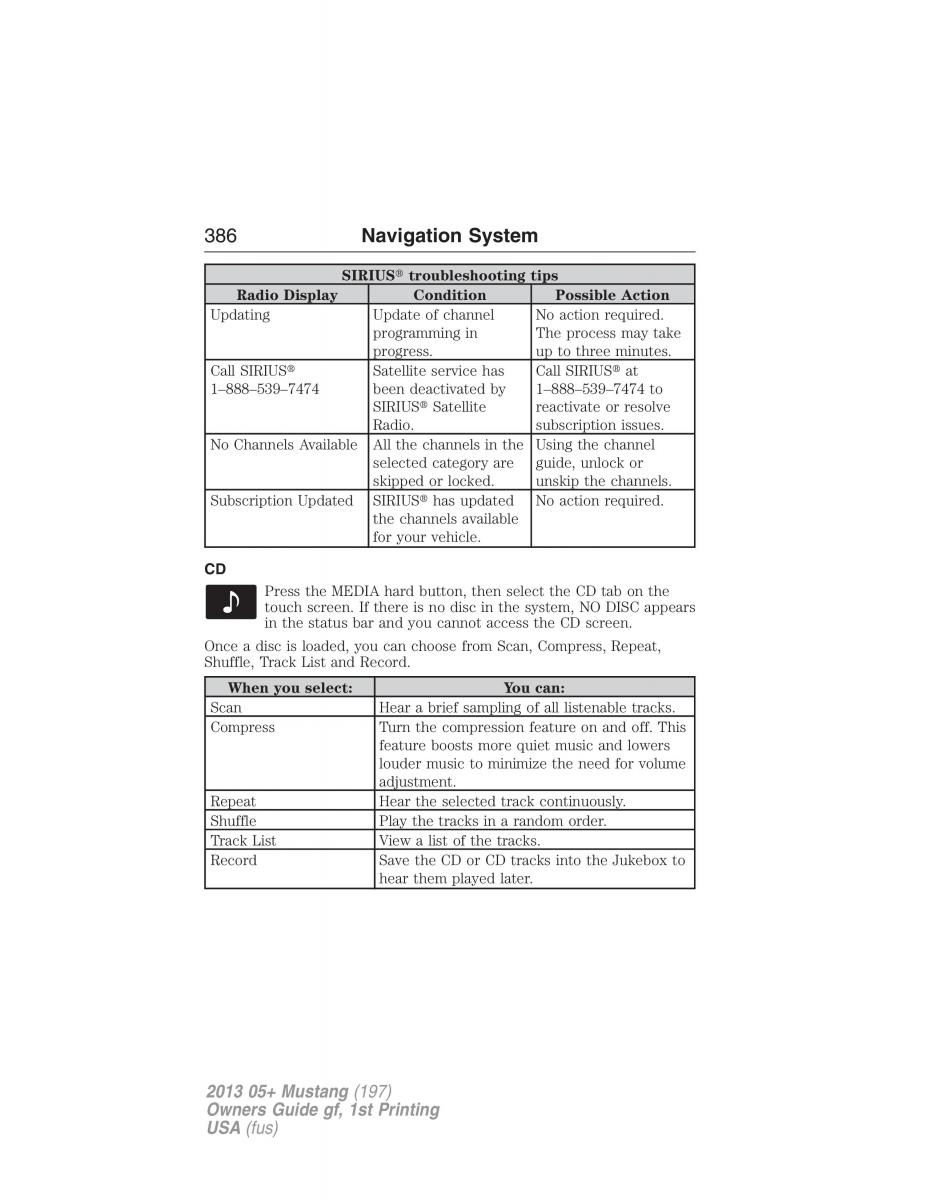 Ford Mustang V 5 owners manual / page 386