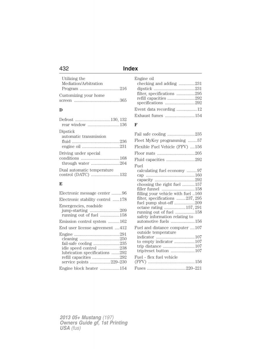 Ford Mustang V 5 owners manual / page 432