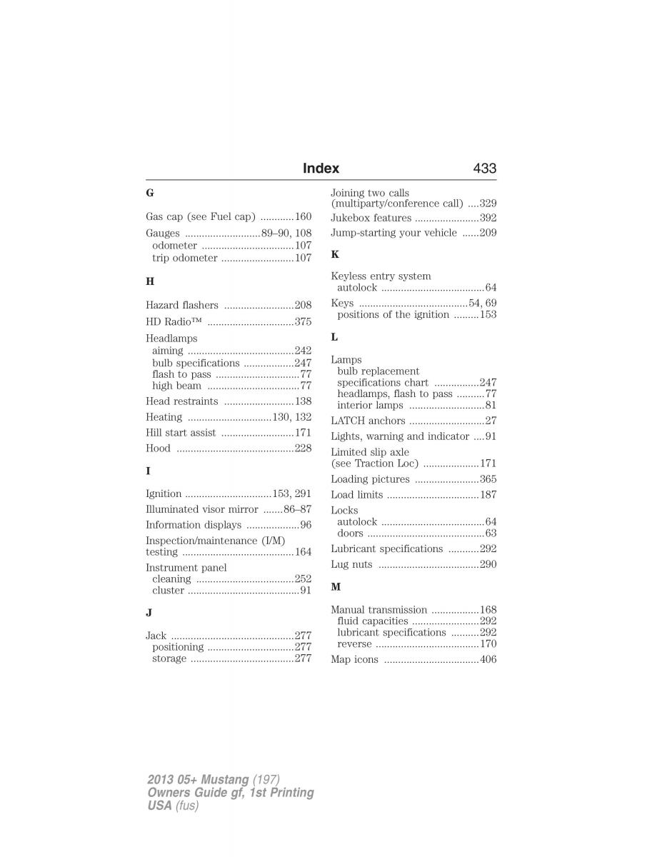 Ford Mustang V 5 owners manual / page 433