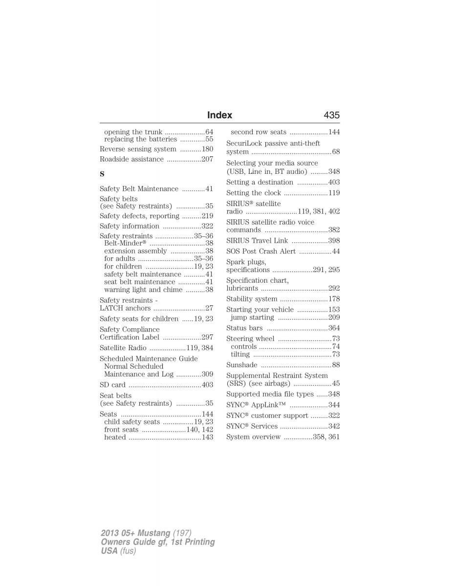 Ford Mustang V 5 owners manual / page 435