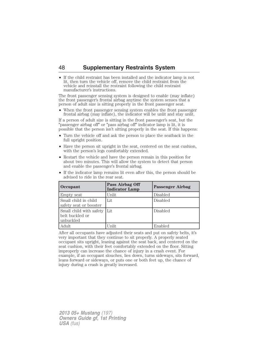 Ford Mustang V 5 owners manual / page 48