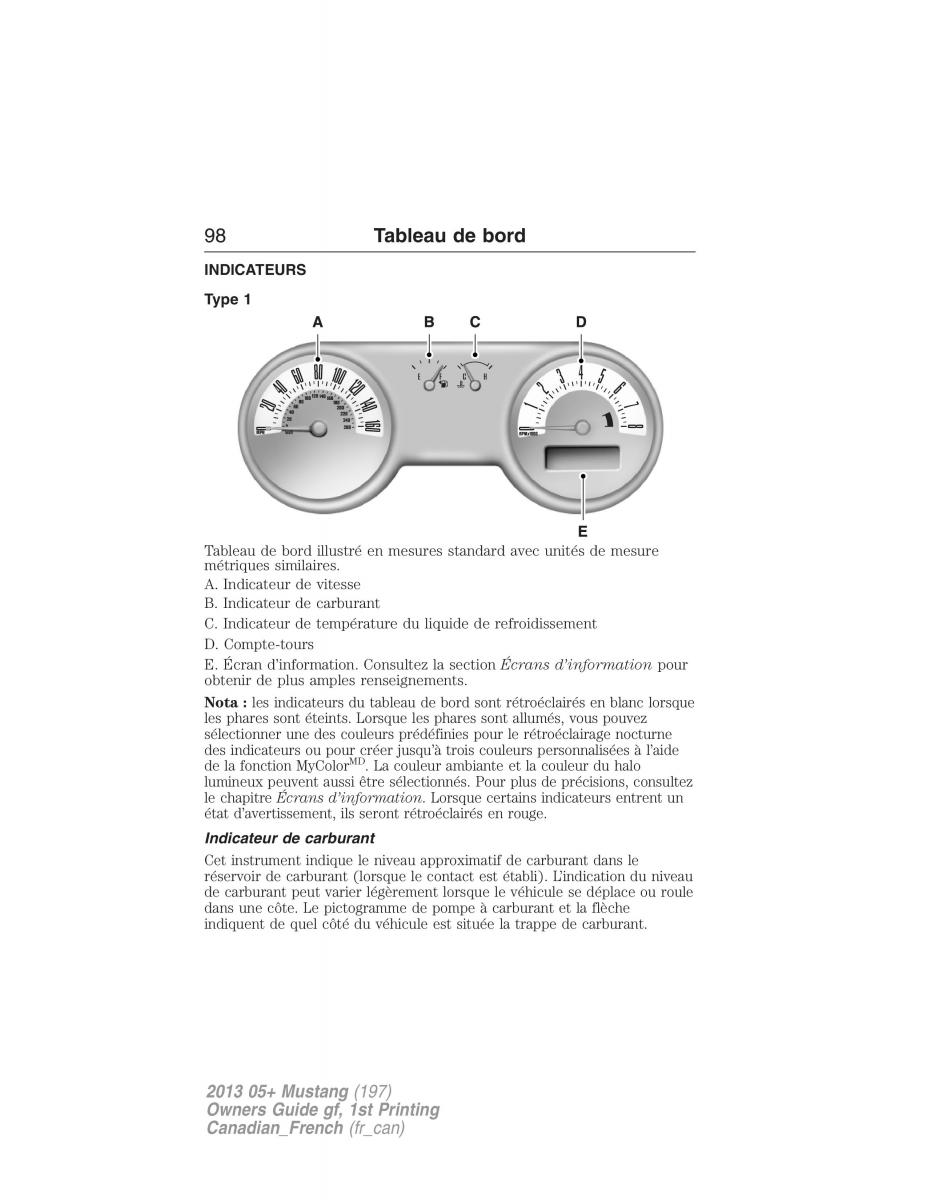 Ford Mustang V 5 manuel du proprietaire / page 98