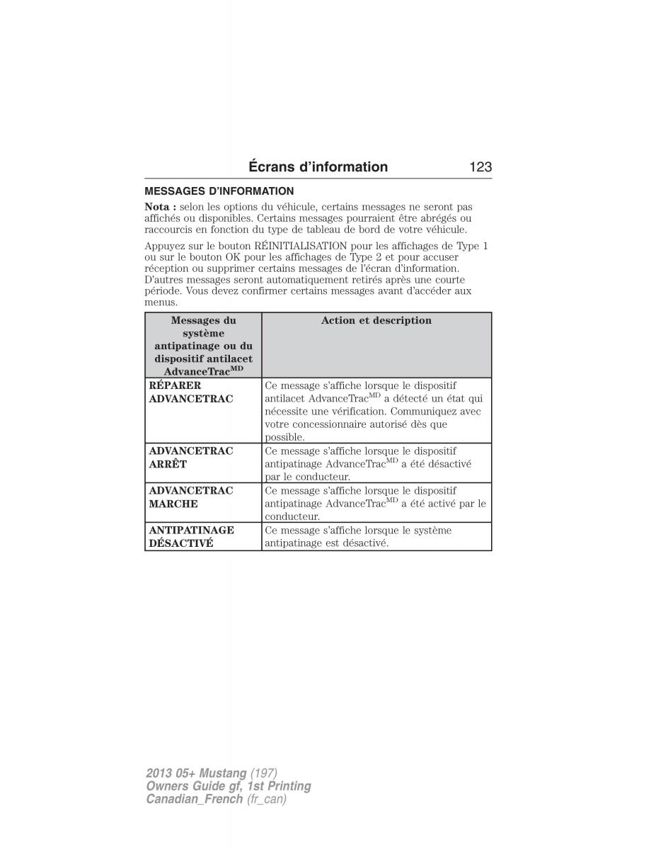 Ford Mustang V 5 manuel du proprietaire / page 123