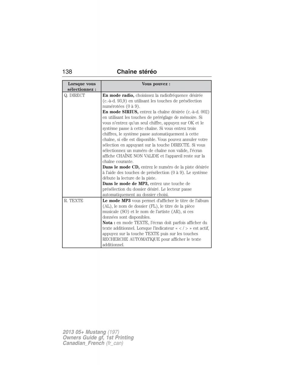 Ford Mustang V 5 manuel du proprietaire / page 138