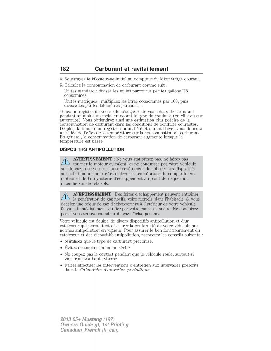 Ford Mustang V 5 manuel du proprietaire / page 182