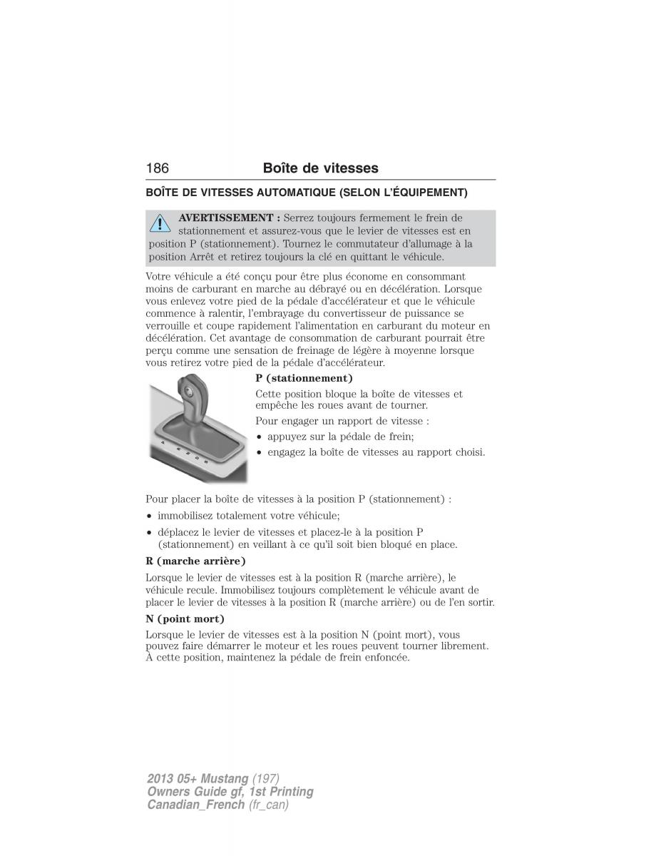 Ford Mustang V 5 manuel du proprietaire / page 186