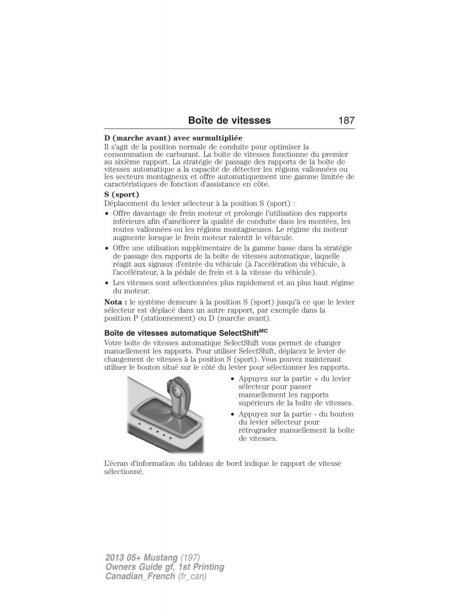 Ford Mustang V 5 manuel du proprietaire / page 187