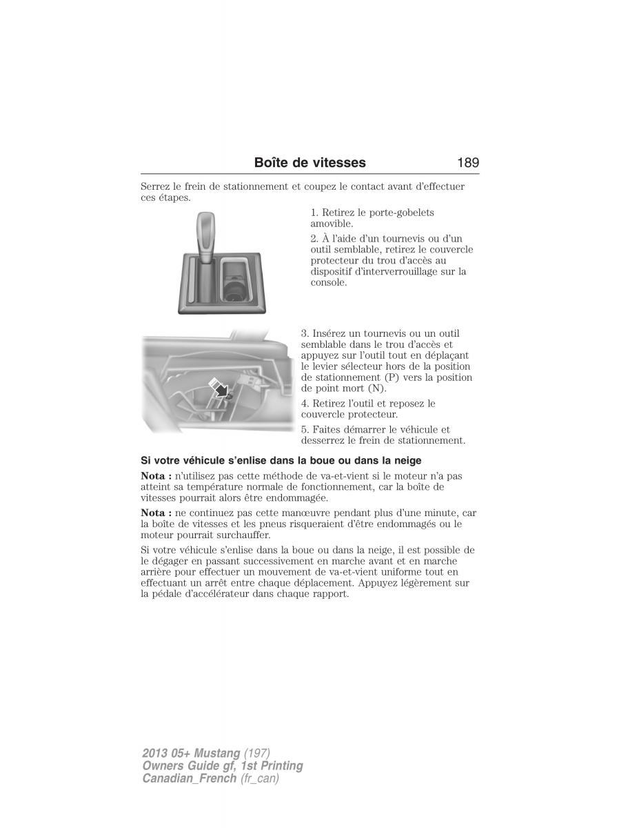 Ford Mustang V 5 manuel du proprietaire / page 189