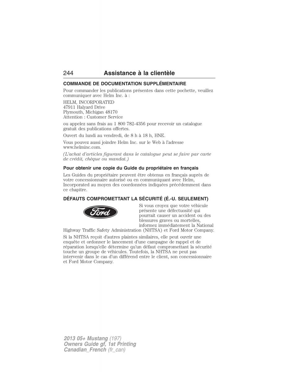 Ford Mustang V 5 manuel du proprietaire / page 244