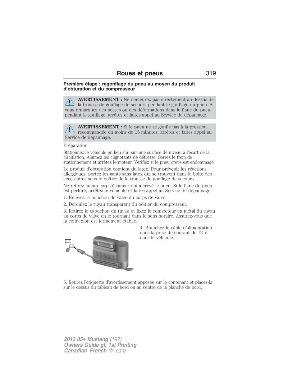 Ford Mustang V 5 manuel du proprietaire / page 319